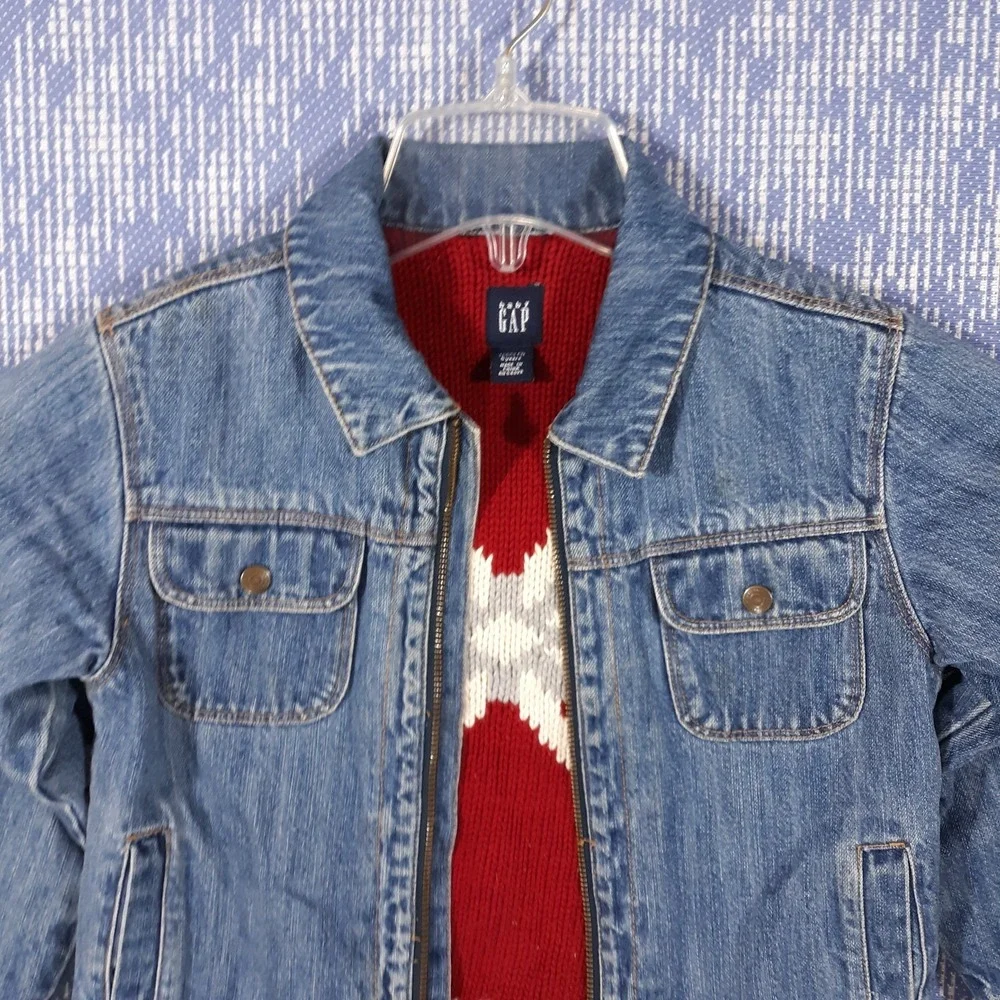 GAP Denim Jacket Snowflake Knitted‎ Liner Kids Size Toddler 5 Years Blue